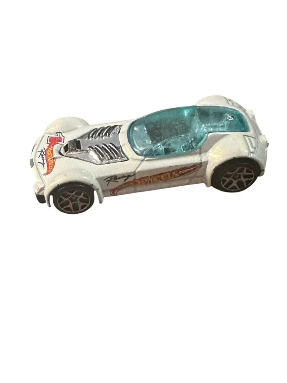 Vintage 2001 Mattel Hot Wheels White Ballistik Racing 1:64 Diecast Car Loose